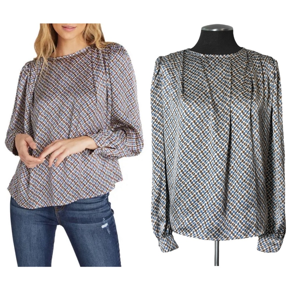 VICI – Satin Puff Sleeve Print Long Sleeve Blouse – Medium